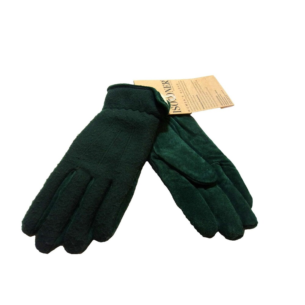 Country Isotoner Gloves Green Leather Polyester New Woman